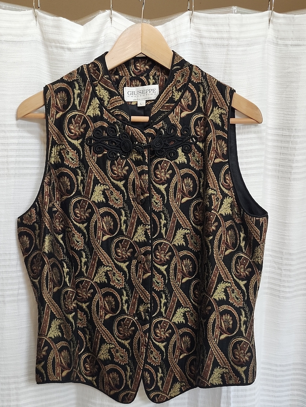 Vintage Brocade Vest in Black, Gold and Brown